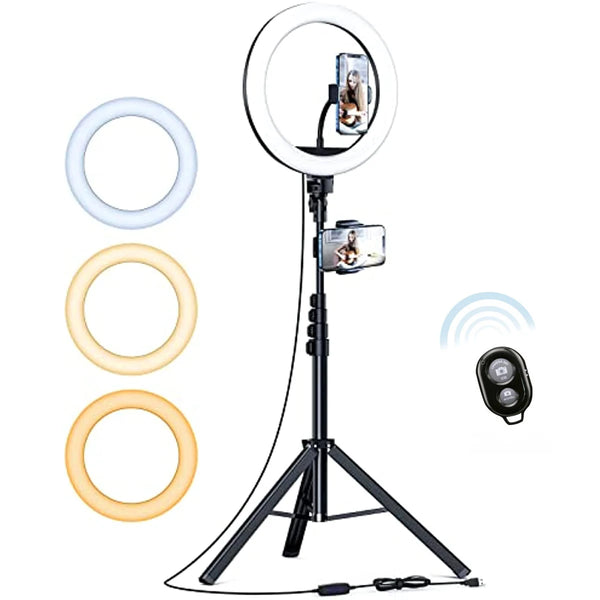 10" Ring Light 63" Tripod Stand,LED Selfie Ring Light & Bluetooth Remote,Extendable Cell Phone Holder for YouTube TikTok Video