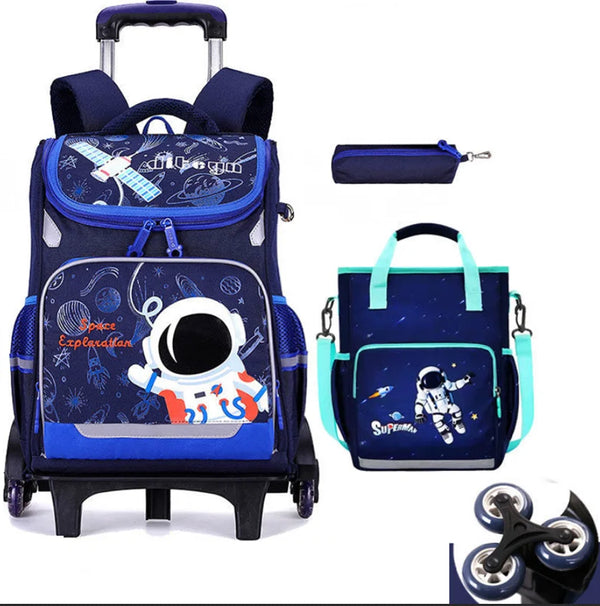 School Rolling Bag Wheels Primary School wheeled Bag for kids School Trolley Backpack Bag set  for Boys  school bag with wheels