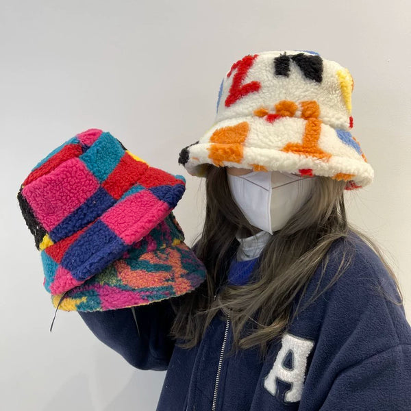Women's Fall and Winter Creative Warm Fashionable Lamb Wool Bucket Hat