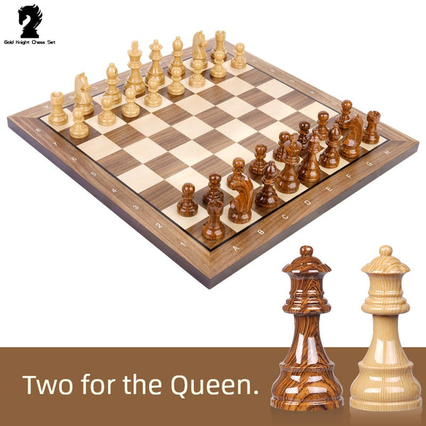 High Quality Walnut Solid Wood Leather Plaid Blocks Germanic International Chess Board Chess
