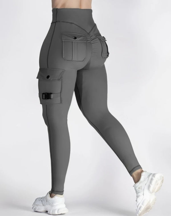 Casual Sporty Women's Fitness Cargo Pants 2024 Autumn Pocket Design Active Pants Sports High Waist High Elastic Yoga Leggings