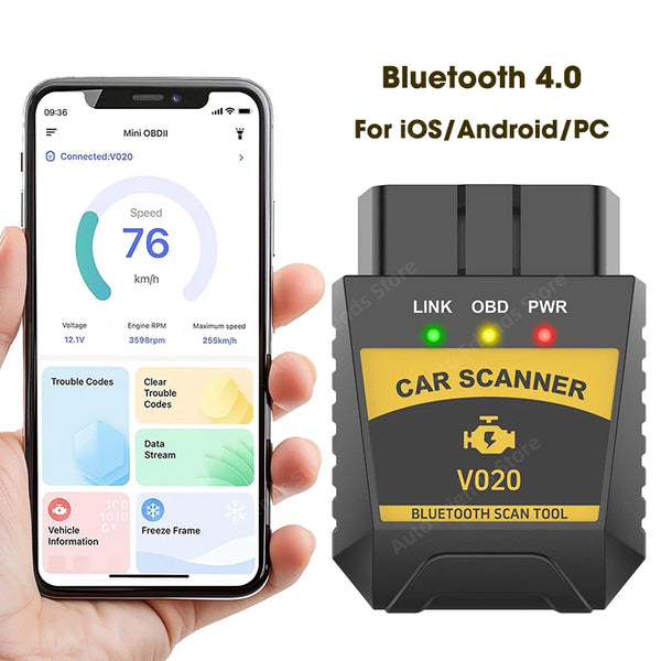 V020 OBD2 Car Scanner Reader Bluetooth Wireless Auto Diagnostic Scan Tool Vehicle Engine Fault Code Reader For IOS Android PC