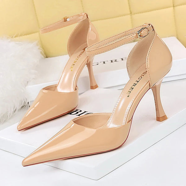 BIGTREE Shoes Nude Heels Women Pumps Patent Leather High-heeled Shoes Luxury Banquet Shoes Summer Women High Heels Sandals 2025