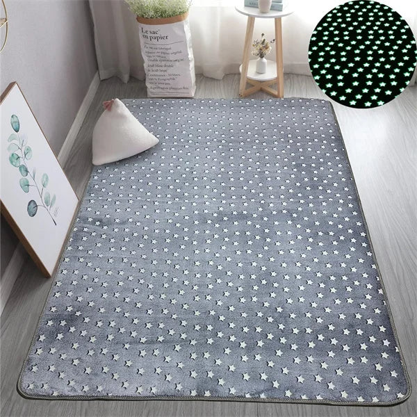 Rainbow Unicorn Pattern Glow in The Dark Area Rug Large Area Rug Carpet Glowing in The Dark Big Stars for Children Room Decor