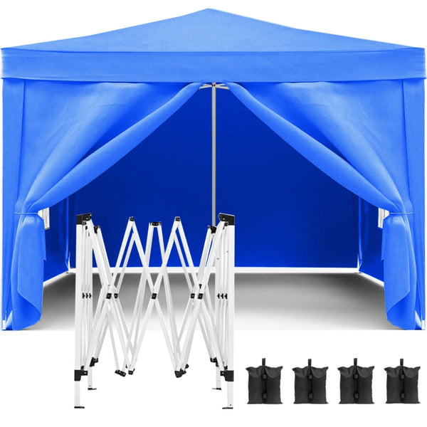 10x10 EZ Pop Up Canopy Outdoor Portable Party Folding Tent with 4 Removable Sidewalls + Carry Bag + 4pcs Weight Bag ，Blue