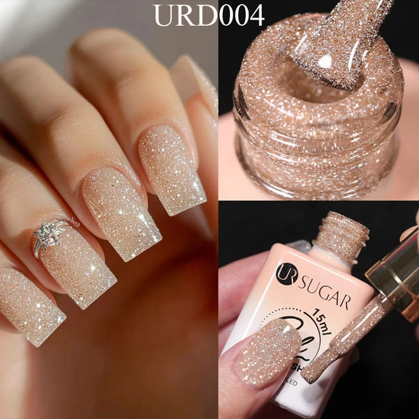 UR SUGAR 15ml Champagne Gold Reflective Glitter Gel Nail Polish Soak Off  Semi Permanent UV Gel Varnish For Summer Manicure Nail