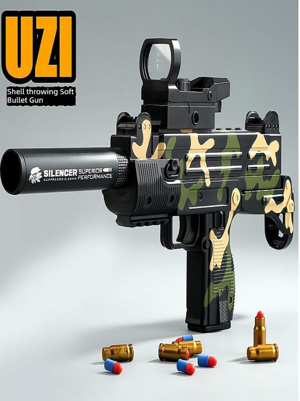 Uzi Throwing Shell Soft Bullet Gun Toy Kids Artificial Manual Rifle Outdoor Remote Shooting Jump Shell Uzi Submachine Gun