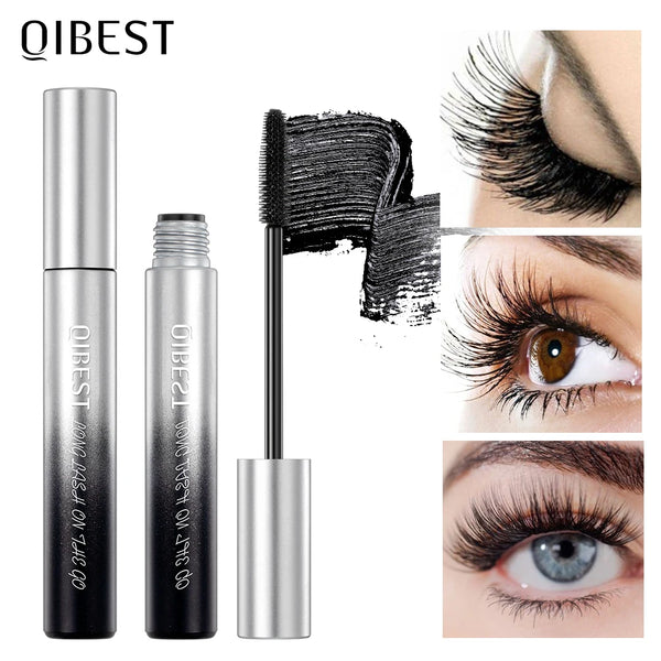 QIBEST New Black Mascara Waterproof Lengthens Eyelashes Extension Non-smudge Lengthening Volume 4D Silk Fiber Mascara Cosmetics