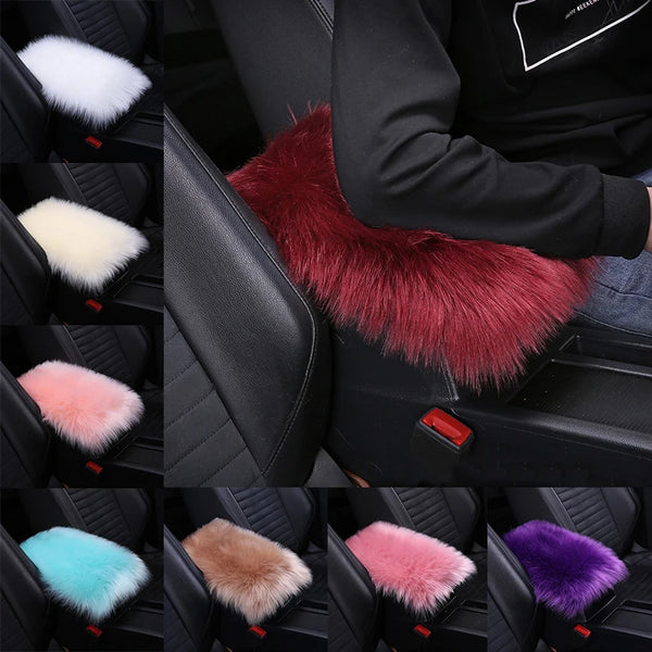Winter Colorful Wool Fur Car Armrest Universal Artificial Soft Fluffy Fur Armrest Pad Center Console Box Covers Auto Accessories