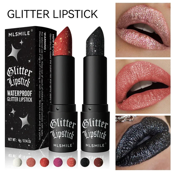 Glitter Lipstick Waterproof Long Lasting Moisturizing Matte Non-stick Cup Pearlescent Diamond Lip Tint Red Sexy Lips Makeup