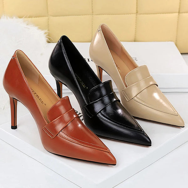 BIGTREE Shoes Retro Pointed Toe Women Pumps Leather Shoes High Heels Versatile Stilettos Elegant Women Heels Ladies Shoes 2025
