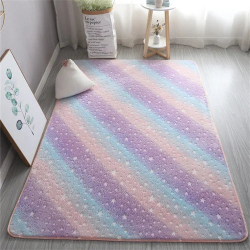 Rainbow Unicorn Pattern Glow in The Dark Area Rug Large Area Rug Carpet Glowing in The Dark Big Stars for Children Room Decor