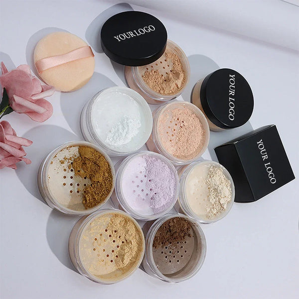 Custom Logo Makeup Setting Powder Private Label Honey Powdering Waterproof Oil Control Matte Light Texture Round Bottle Bulk