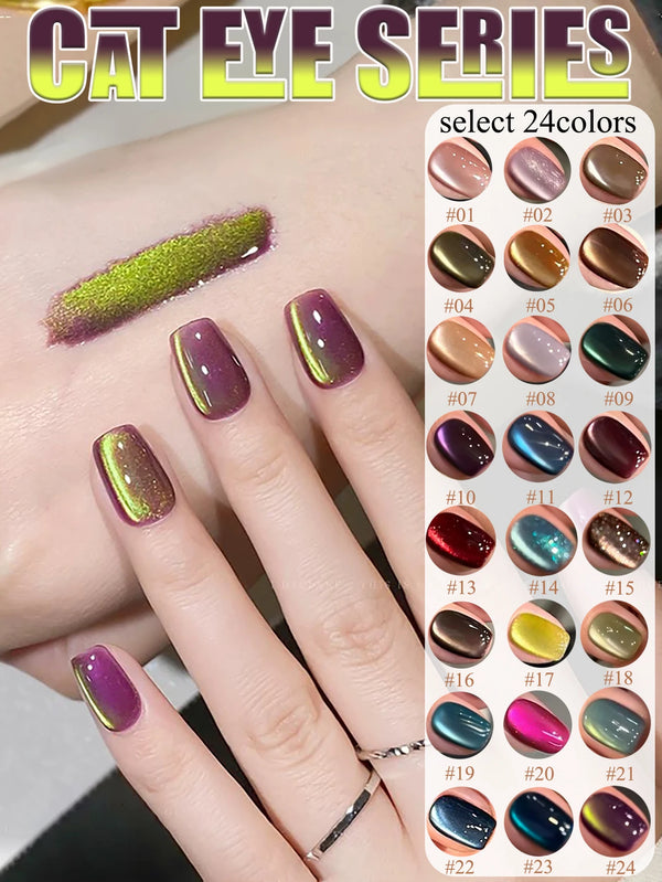 1-24pcs WS Romantic Purple Cat Eye Gel Nail Polish New Style Super Flash Versatile Whitening Purple Glass Bead Cat Nail Salon