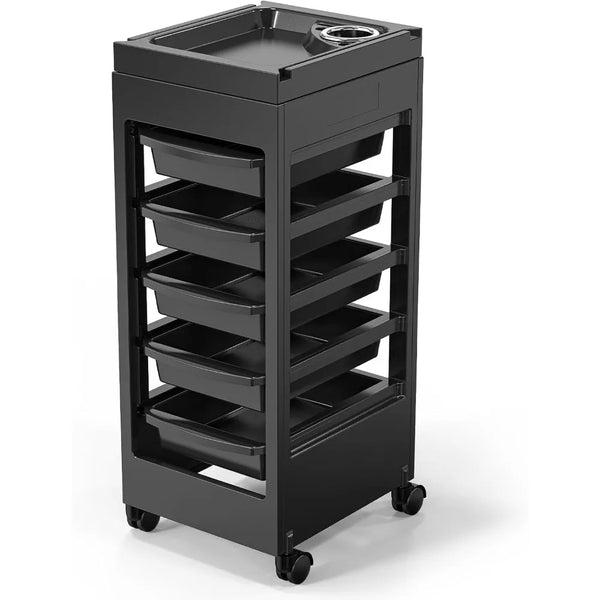 Salon Trolley Cart with Wheels & Hair Dryer Holder, 5 Drawers Hair Cart Rolling Storage Organizer Barber Station, Salon Cart