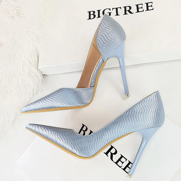 BIGTREE Shoes Wave Patterned Satin Women Pumps 2025 Spring New High Heels Stilettos Pointed Side Hollow Ladies Heels Stilettos