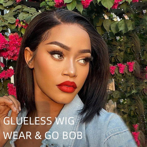 Glueless Short Bob Wig Human Hair Straight 6x4 Pre-Cut HD Lace Front Wig Ready to Wear and Go 13x4 Lace Frontal Wigs For Women