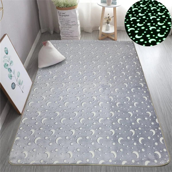 Rainbow Unicorn Pattern Glow in The Dark Area Rug Large Area Rug Carpet Glowing in The Dark Big Stars for Children Room Decor