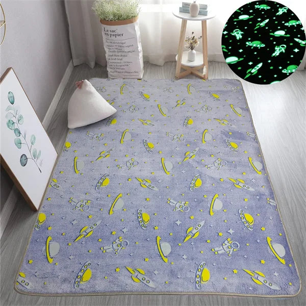 Rainbow Unicorn Pattern Glow in The Dark Area Rug Large Area Rug Carpet Glowing in The Dark Big Stars for Children Room Decor