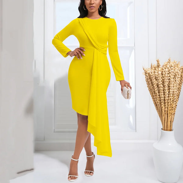 Elegant Dress Woman 2024 O Neck Full Sleeve Big Swing Sheath Mid Calf Fashion Female Birthday Party Dinner Vestidos Mujer Dress