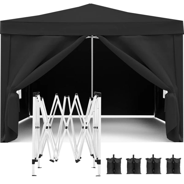 10x10 EZ Pop Up Canopy Outdoor Portable Party Folding Tent with 4 Removable Sidewalls + Carry Bag + 4pcs Weight Bag ,Black