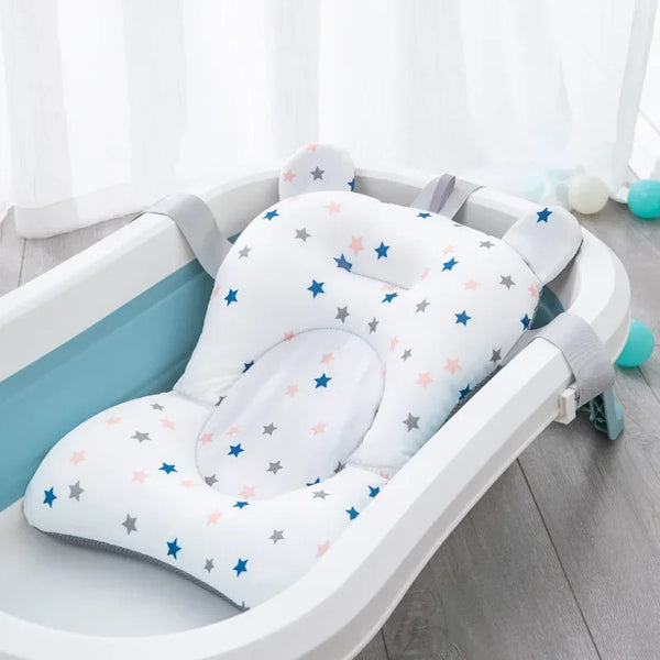 Baby Bath Seat Security Bathtub Chair Support Mat Mesh Washable Breathable Soft Comfort Toddler Cushion Pad with Straps Star