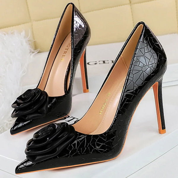 BIGTREE Shoes Stone Patterned Flowers Women Pumps Fashion High Heels Rose Decoration Women Shoes Stilettos Sexy Party Shoes 2025