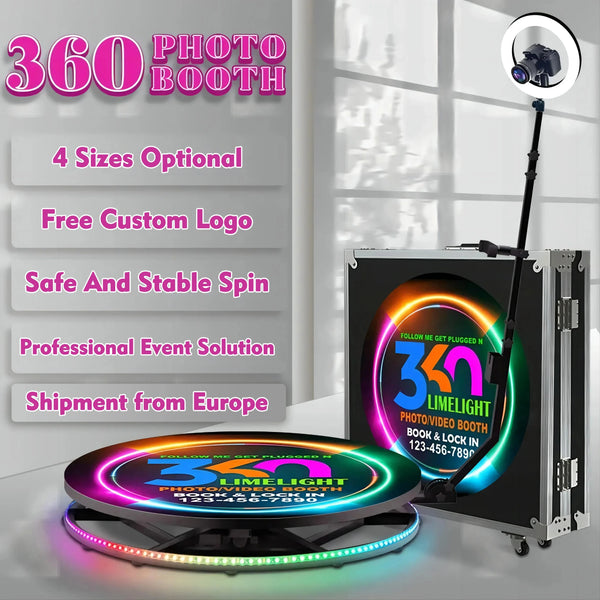 360 Photo Booth Customization Automatic 360 Spin Camera Booth Machine With Photography Lights For Parties With Software Logo