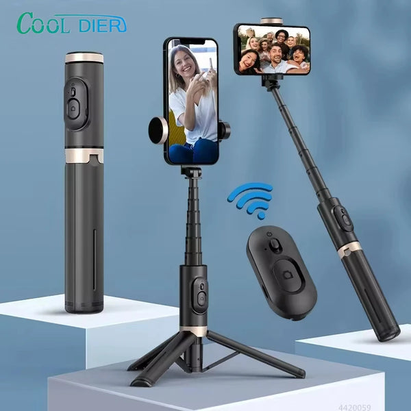 COOL DIER 2025 NEW Bluetooth Selfie Stick Foldable Wireless Tripod with Bluetooth Shutter Monopod Live Photograph for Smartphone