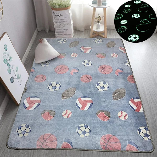 Rainbow Unicorn Pattern Glow in The Dark Area Rug Large Area Rug Carpet Glowing in The Dark Big Stars for Children Room Decor