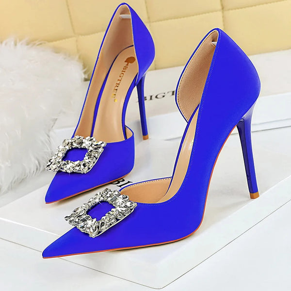 Luxury Heels 10.5 Cm Women Pumps Rhinestone Design High Heels Fashion Wedding Shoes Stilettos Sexy Party Shoes 10 Colour Pumps
