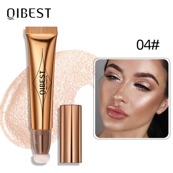QIBEST Liquid Highlighter With Cushion Applicator Face Makeup Natural Bronzer Moisturizing Cream Soft Makeup Shimmer Highlight