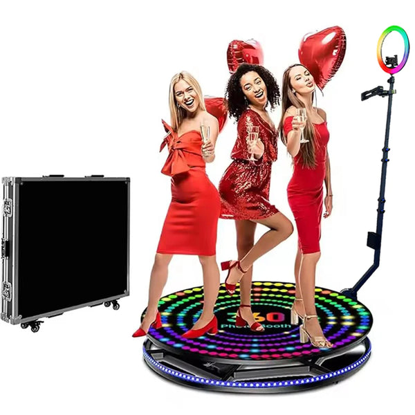 Portable 360 Photo Booth Automatic Rotating Selfie 360 Camera Photobooth with Flight Case Packing for Wedding Party Events