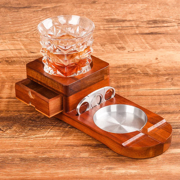 Cigar Ashtray, Wooden Ashtray, Whiskey Glass Holder With Drawers, Cigar Ashtray, Steel Groove
