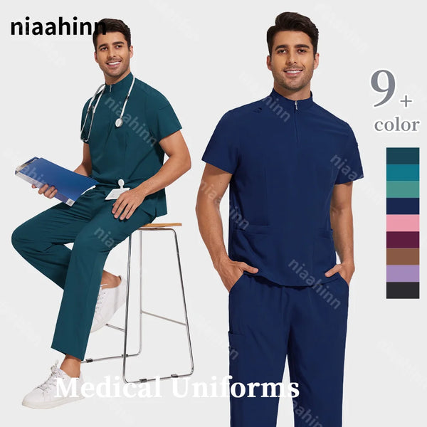 Niaahinn Medical Clothing for Men Hospital Uniform Scrub Suit Men Surgical Work Clothes Nurse Accessories Pet Grooming Work Suit