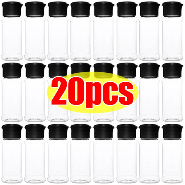 Plastic Spice Bottles with Shaker Lid BBQ Condiment Seasoning Jars Salt Pepper Storage Bottle Container with Stickers Wholesale