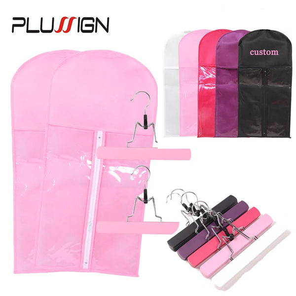 Hair Extension Storage Bag With Hanger Dust Proof Non Woven Wig Bag With Hanger Protable Bags For Hair And Cloth Wig Organizer