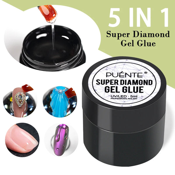 5 In 1 Super Diamond Sticky Gel Glue DIY Nail Art Jewelry Decoration Strong Hold Adhesive Tranparent 5ML No Wipe Gel Nail Polish