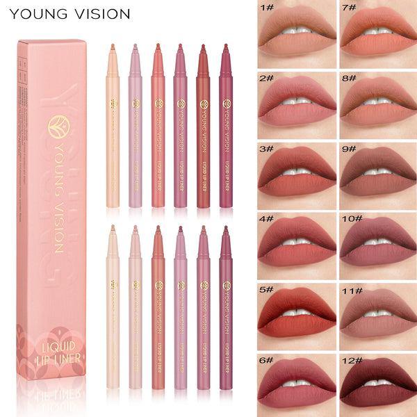 12 color matte liquid lipliner sponge gourd head fog surface bare color waterproof lip glaze red pen
