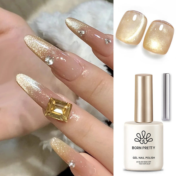 BORN PRETTY 15ml Tuberose Auroras Cat Magnetic Gel Nail Polish Gold Glitter Shine Soak Off UV Gel Nail Art Varnish NailSupplies