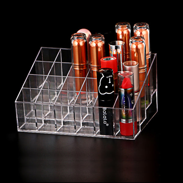 Hot Transparent 24 Grid Cosmetics Shelf Cosmetic Box Lipstick Stand Cosmetics Storage Box Desktop Finishing Box